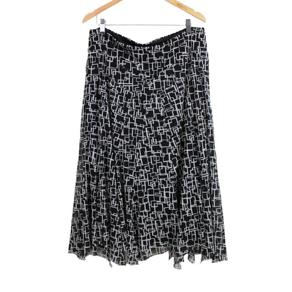 Tribal Black Geo Pattern Handkerchief-trim Midi Skirt - Picture 1 of 13